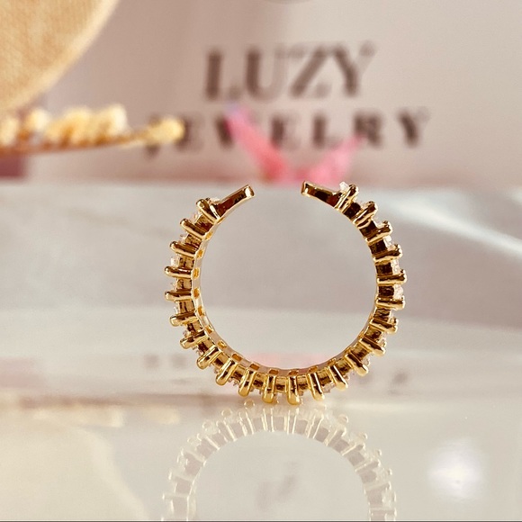 18K Iced Yellow Gold Diamond CZ Baguette Cut Open Ring Design - Picture 5 of 14